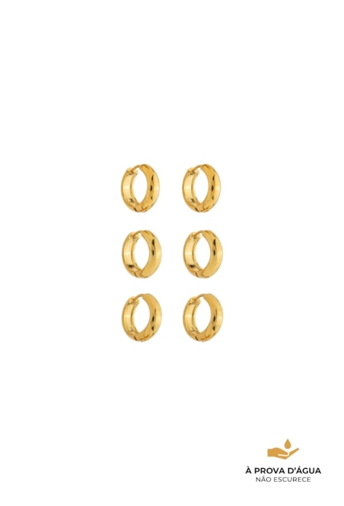 BRINCO TRIO ARGOLA MÉDIA LISA AÇO INOX DOURADO BM2175-AD