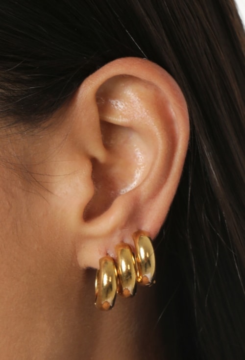 BRINCO TRIO ARGOLA MÉDIA LISA AÇO INOX DOURADO BM2175-AD