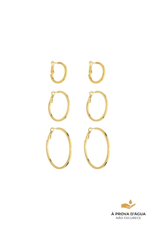 BRINCO TRIO ARGOLA QUADRADA AÇO INOX DOURADO BM2174-AD