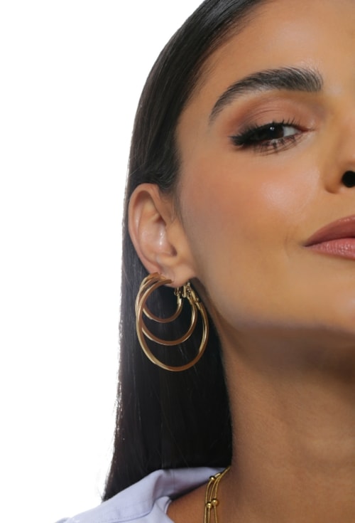 BRINCO TRIO ARGOLA QUADRADA AÇO INOX DOURADO BM2174-AD