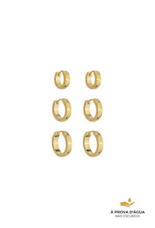BRINCO TRIO ARGOLA QUADRADA AÇO INOX DOURADO BM2194-AD