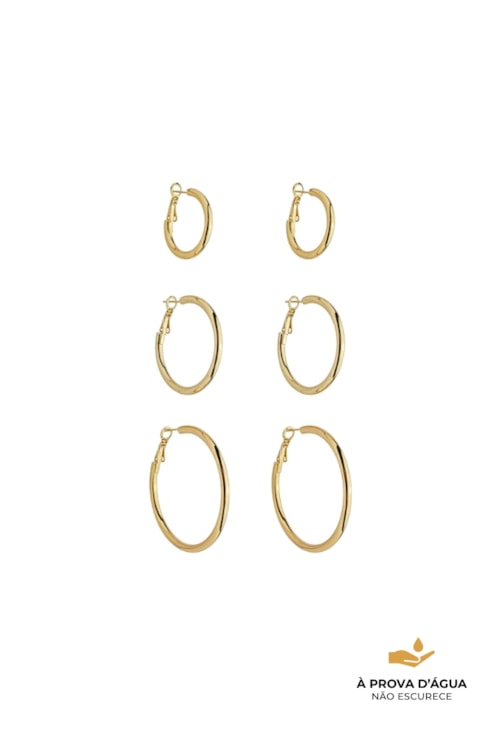 BRINCO TRIO ARGOLA REDONDA AÇO INOX DOURADO BM2181-AD