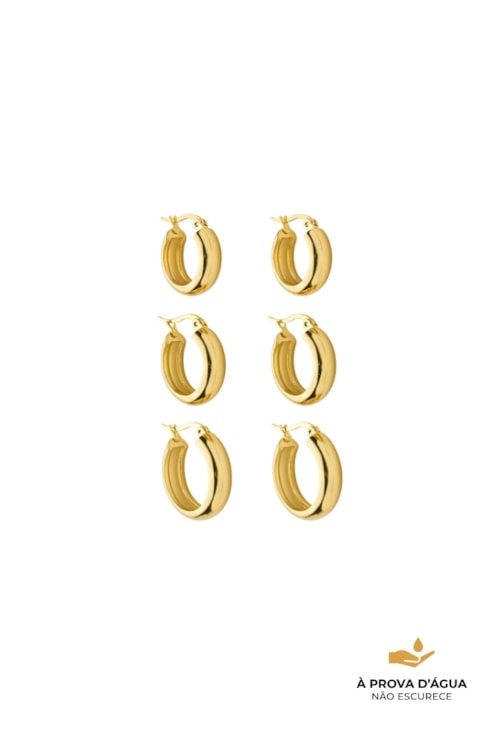 BRINCO TRIO ARGOLAS LISAS AÇO INOX DOURADO BM2058-AD