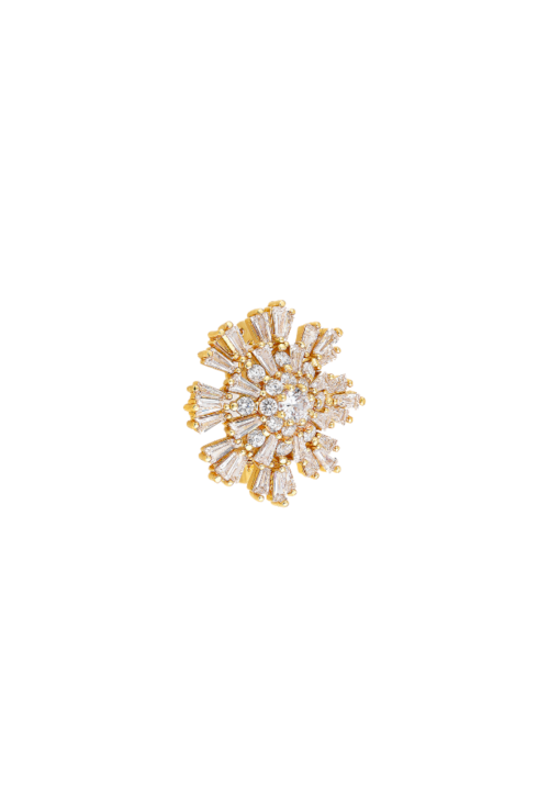 BROCHE FLOR CRAVEJADO COM PEDRAS BAGUETE BANHADO A OURO AC019-O