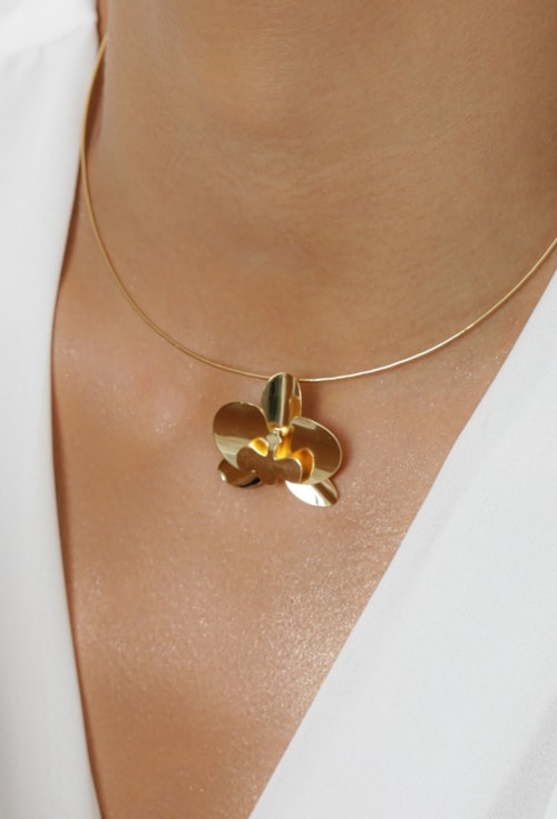 CHOKER ARO COM FLOR ORQUÍDEA OURO CH390-O