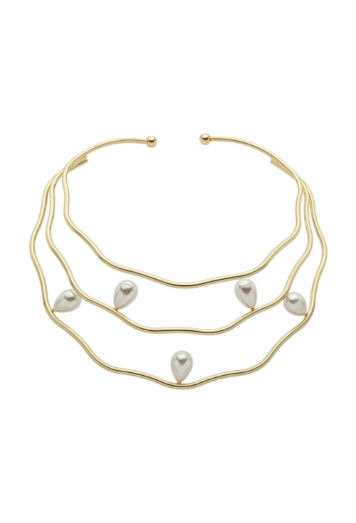 CHOKER ARO TRIPLO COM PÉROLAS GOTA EM OURO CH371-O