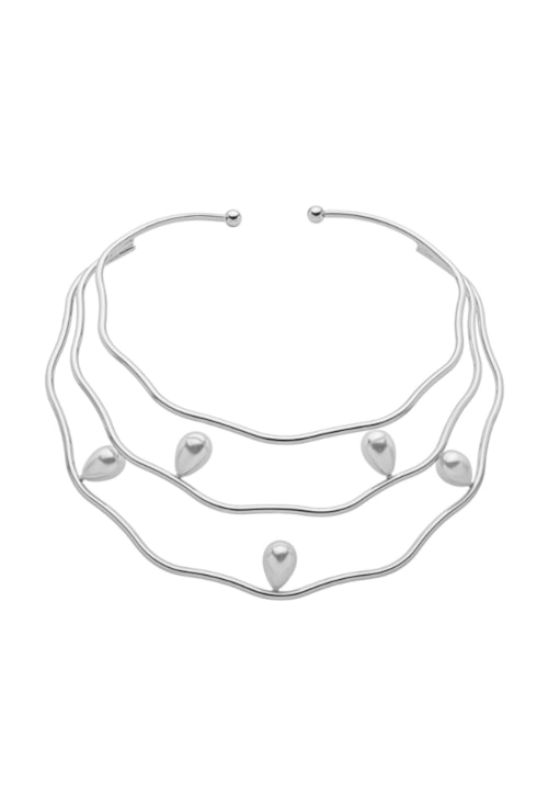 CHOKER ARO TRIPLO COM PÉROLAS GOTA EM RÓDIO CH371-R