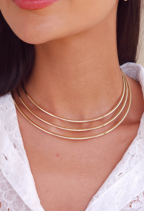 CHOKER ARO TRIPLO DESIGN MINIMALISTA NO OURO CH378-O