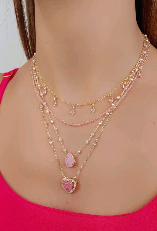 CHOKER COM CRISTAIS KUNZITA GOTA CH217-O