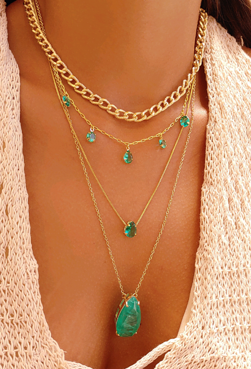 CHOKER COM CRISTAIS TURMALINA NO OURO CH223-O