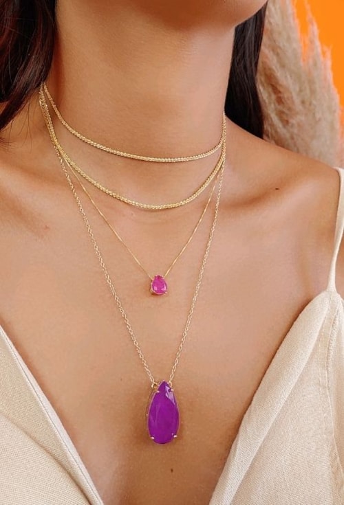 CHOKER COM GOTA FÚCSIA FUSION NO OURO CH219-O