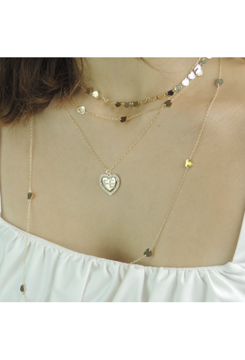 CHOKER COM MEDALHAS DE CORAÇÃO NO OURO CH125-O