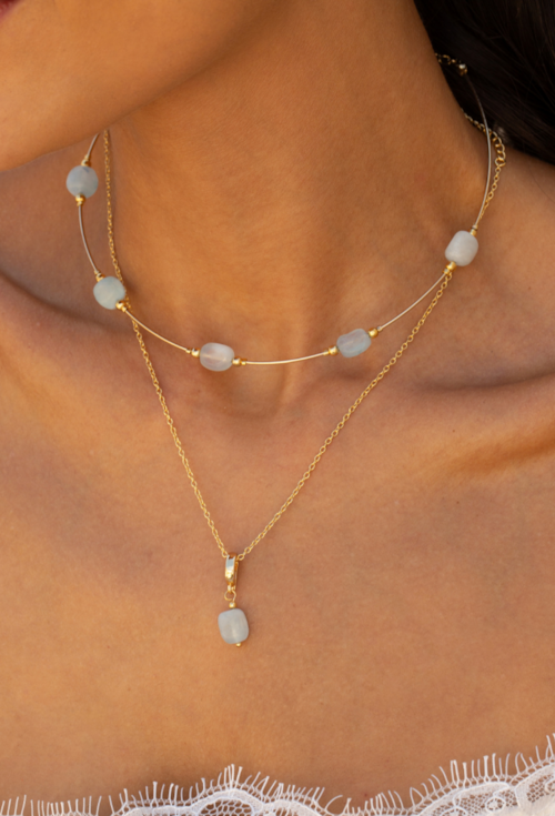 CHOKER COM PEDRAS ÁGUA MARINHA BANHADA A OURO CH401-O