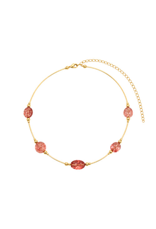 CHOKER COM PEDRAS JADE MORANGO BANHADA A OURO CH401-O