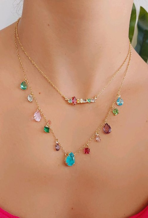 CHOKER COM PINGENTE CRAVEJADO COLORS CH038-O