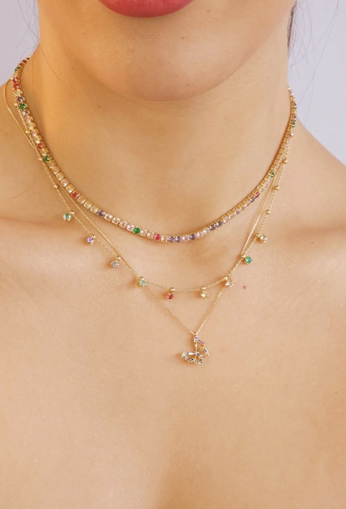 CHOKER COM PINGENTE DE BORBOLETA COLORIDO CH225-O