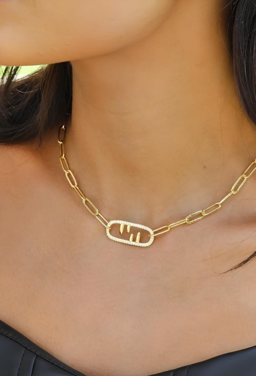 CHOKER COM PINGENTE DE MOSQUETÃO OVAL CRAVEJADO CH271-O CHOKER COM PINGENTE DE MOSQUETÃO OVAL CRAVEJADO CH271-O