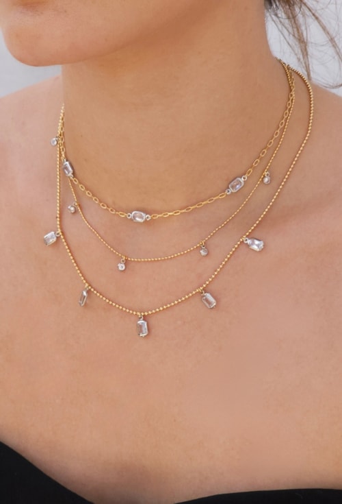 CHOKER COM PINGENTE DE ZIRCÔNIA BAGUETE OURO E RÓDIO CH311-O/R