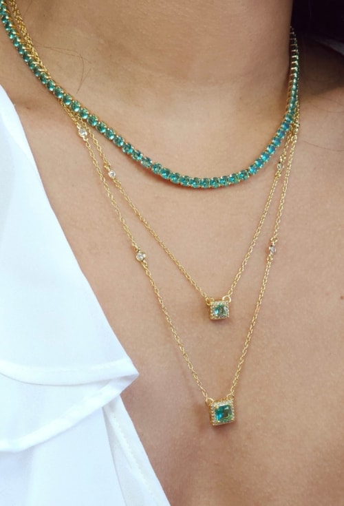CHOKER COM PINGENTE QUADRADO TURMALINA CRAVEJADA CH376-O