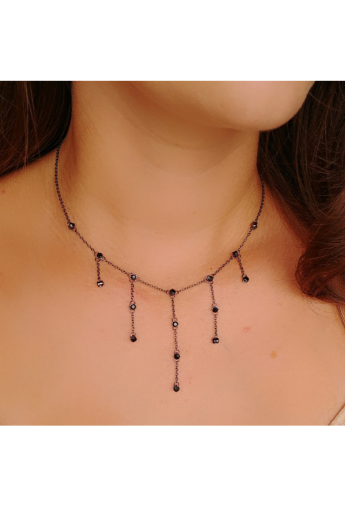 CHOKER COM PONTOS DE LUZ ÔNIX E CORRENTES CH199-G
