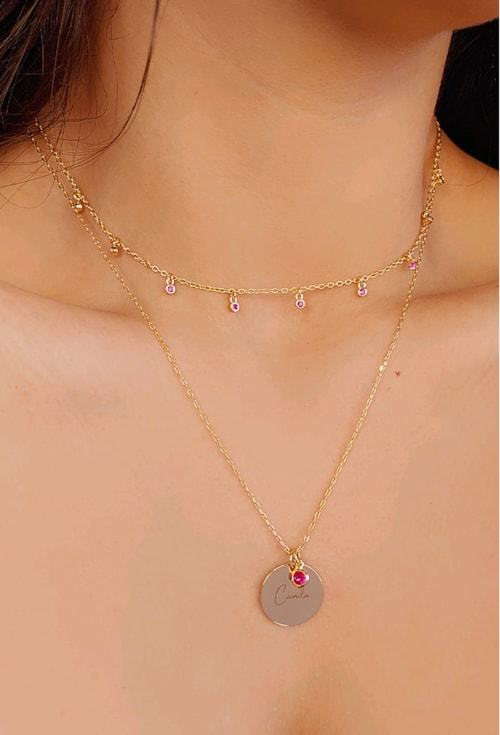 CHOKER COM PONTOS DE LUZ PINK NO OURO CH230-O