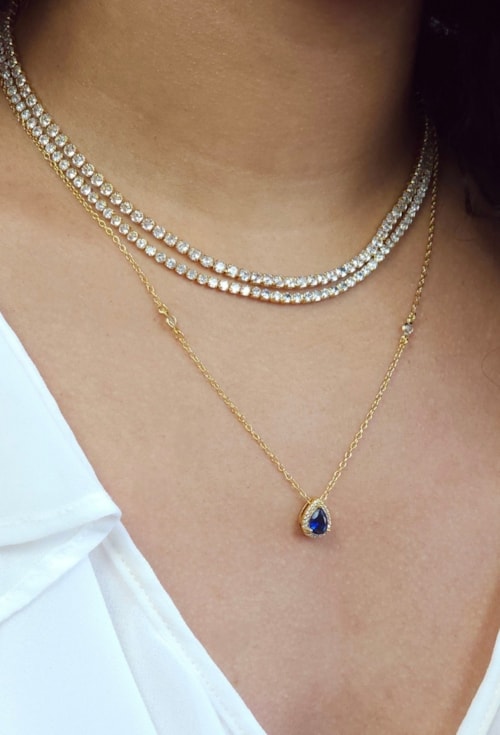 CHOKER CORRENTE COM PINGENTE GOTA SAFIRA CRAVEJADA CH377-O