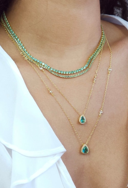CHOKER CORRENTE COM PINGENTE GOTA TURMALINA CRAVEJADA CH377-O