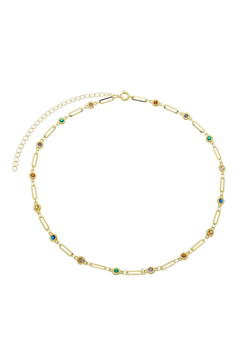 CHOKER CORRENTE DE ELOS COM ZIRCÔNIAS COLORIAS CH236-O CHOKER CORRENTE DE ELOS COM ZIRCÔNIAS COLORIAS CH236-O
