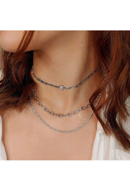 CHOKER CORRENTE DE LACRE COM ZIRCÔNIA CH138-R