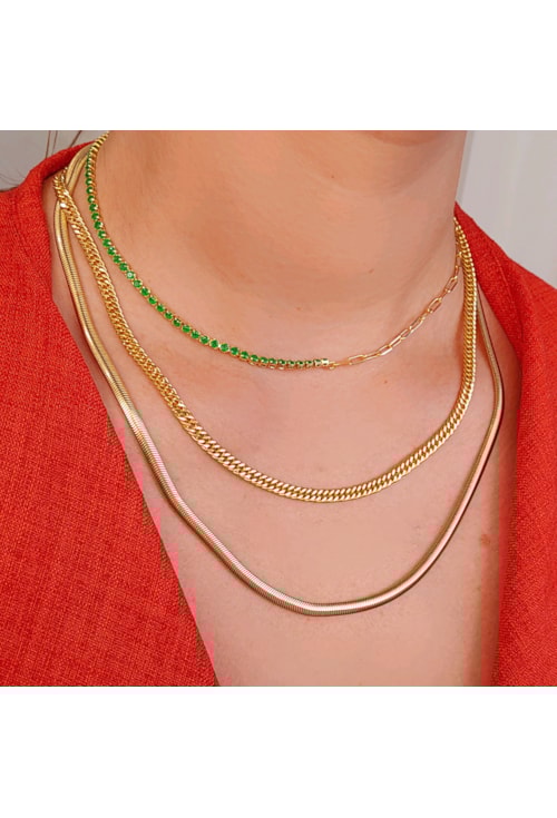CHOKER CORRENTE E RIVIERA ESMERALDA NO OURO CH144-O