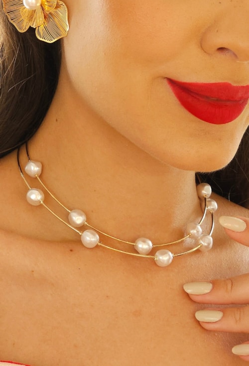 CHOKER DE ARO COM PÉROLAS NO OURO CH286-O CHOKER DE ARO COM PÉROLAS NO OURO CH286-O