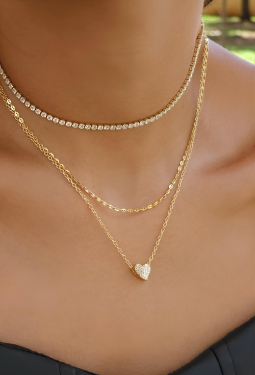 CHOKER DE CORAÇÃO CRAVEJADO NO OURO CH270-O
