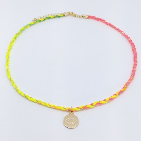 CHOKER DE CORRENTE E CETIM TRANÇADA AMARELO E LARANJA CH110-O CHOKER DE CORRENTE E CETIM TRANÇADA AMARELO E LARANJA CH110-O