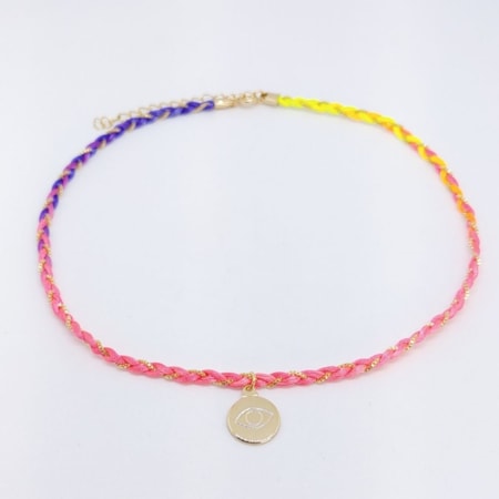 CHOKER DE CORRENTE E CETIM TRANÇADA PINK E AMARELO CH110-O CHOKER DE CORRENTE E CETIM TRANÇADA PINK E AMARELO CH110-O