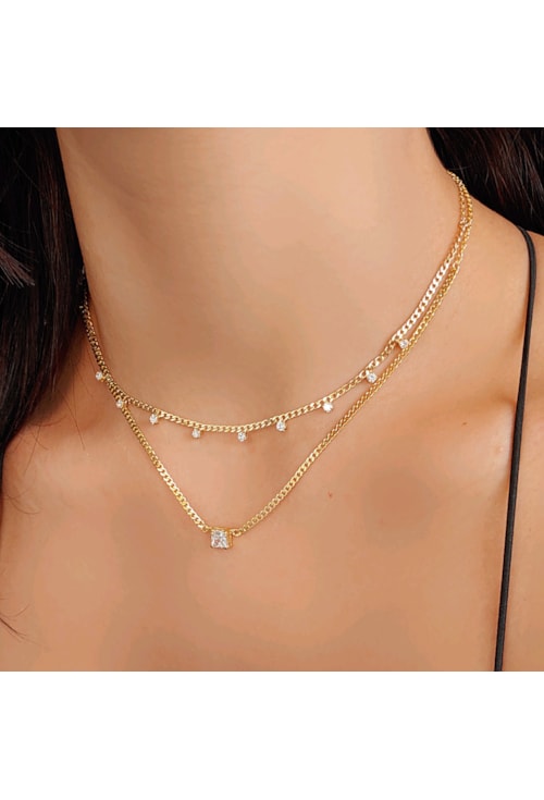 CHOKER DE CORRENTE E PEDRA CARRÉ DE ZIRCONIA CH045-O