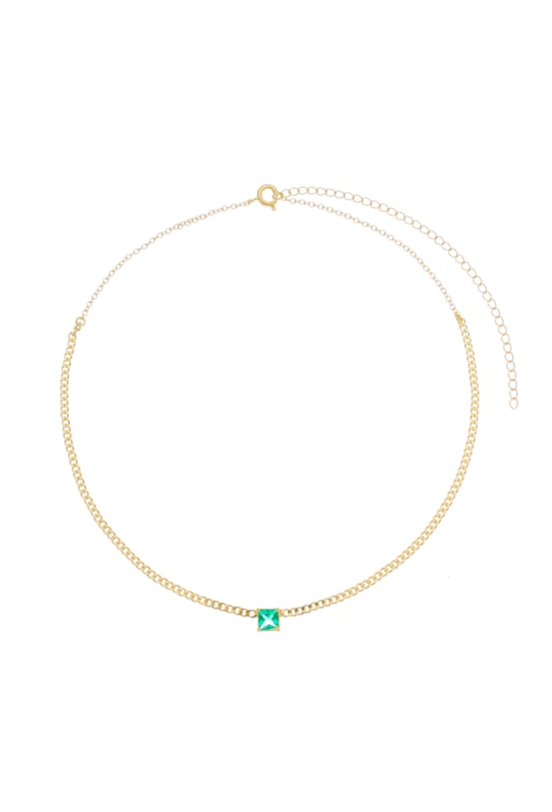 CHOKER DE CORRENTE E PEDRA CARRÉ TURMALINA CH045-O