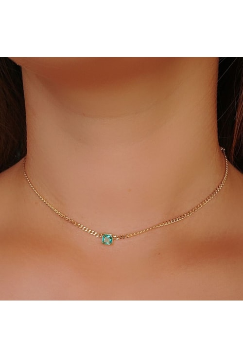 CHOKER DE CORRENTE E PEDRA CARRÉ TURMALINA CH045-O
