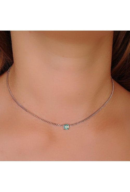 CHOKER DE CORRENTE E PEDRA CARRÉ TURMALINA CH045-R