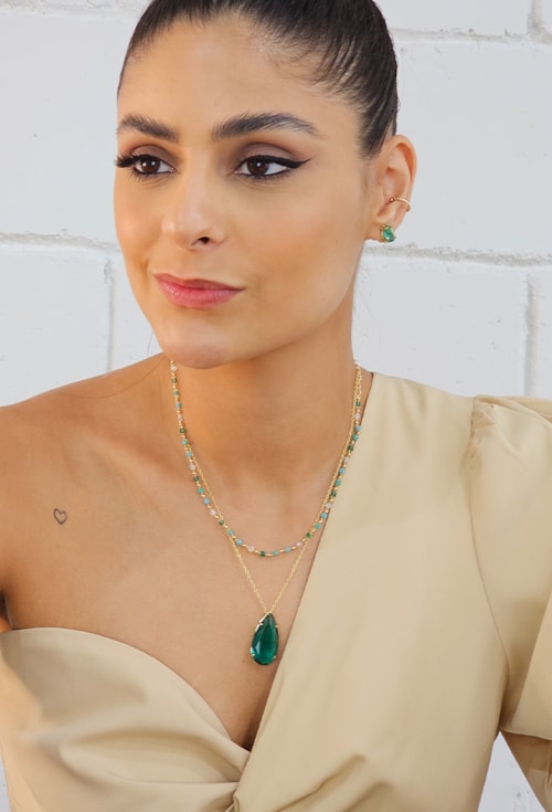 CHOKER DE CRISTAIS VERDE NO OURO CH253-O