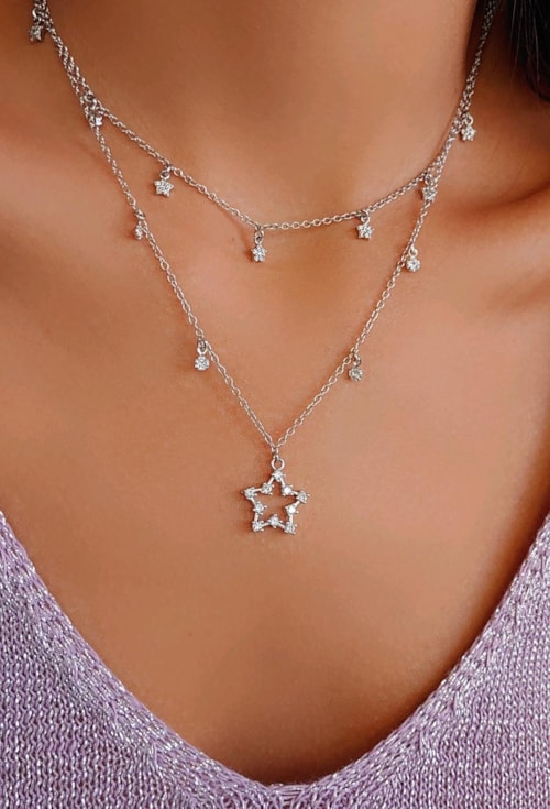 CHOKER DE ESTRELA E PONTOS DE LUZ EM ZIRCÔNIA CH194-R