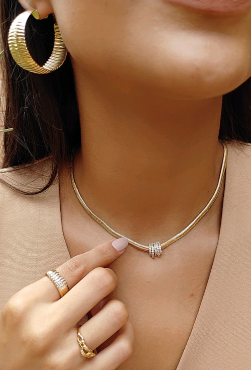 CHOKER DE MALHA COM PINGENTE CRAVEJADO CH229-O