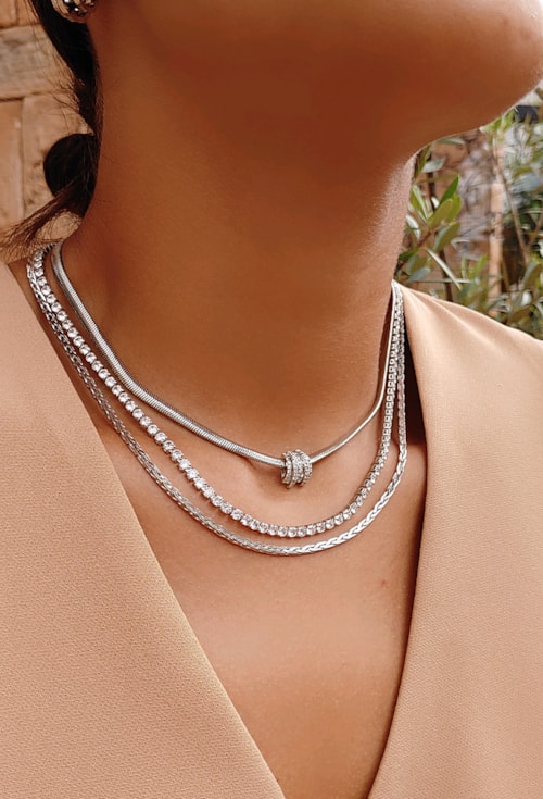 CHOKER DE MALHA COM PINGENTE CRAVEJADO CH229-R