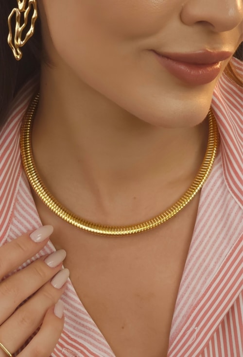 CHOKER DE MALHA TEXTURIZADA NO OURO CH302-O