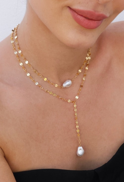 CHOKER DE MEDALHAS COM PÉROLA ORGÂNICA NO OURO CH313-O