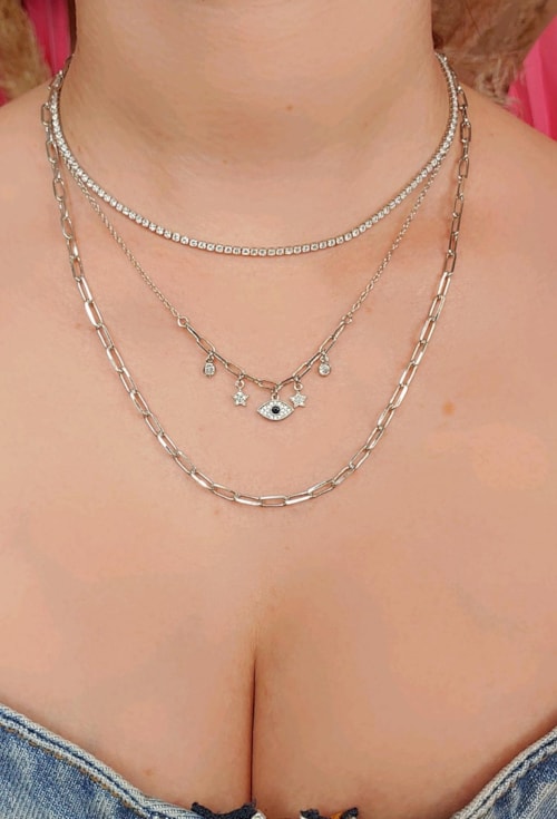 CHOKER DE OLHO GREGO COM ELOS E CRISTAIS CH186-R