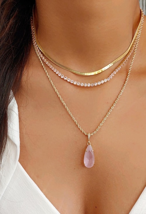 CHOKER DE PEDRA FUSION GOTA KUNZITA LEITOSO CH208-O