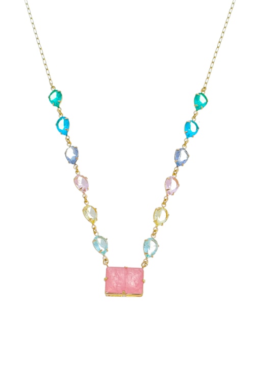 CHOKER DE PEDRA KUNZITA FUSION E CRISTAIS COLORIDOS CH218-O