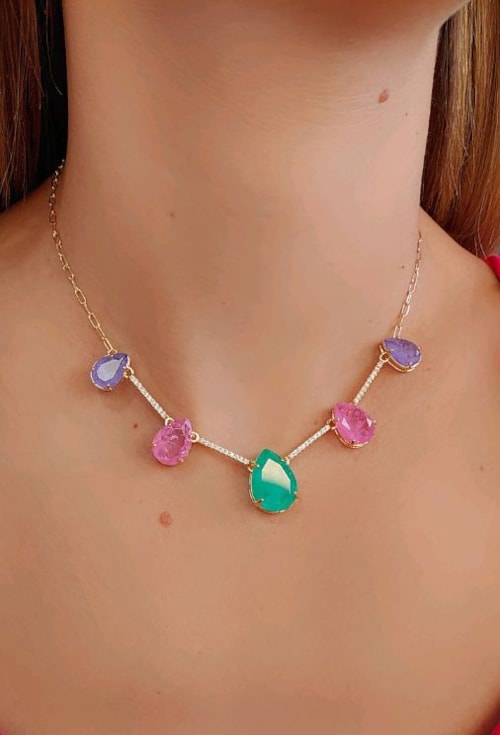 CHOKER DE PEDRAS COM GOTA TURMALINA FUSION CH214-O