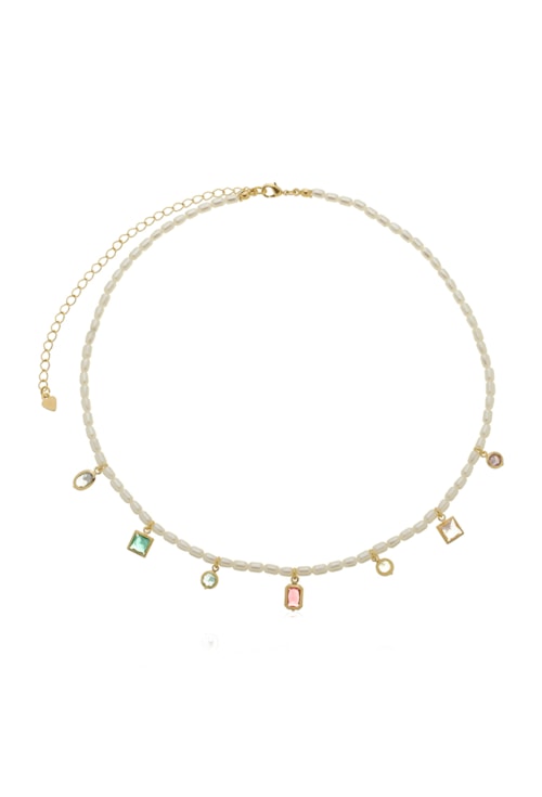 CHOKER DE PÉROLAS ARROZ COM PEDRAS COLORIDAS CH334-O
