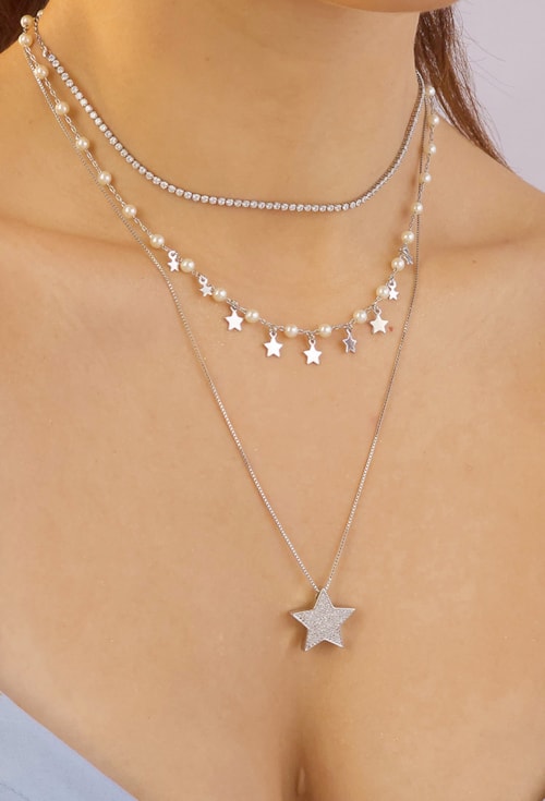 CHOKER DE PÉROLAS COM MINI ESTRELAS NO RÓDIO CH095-R